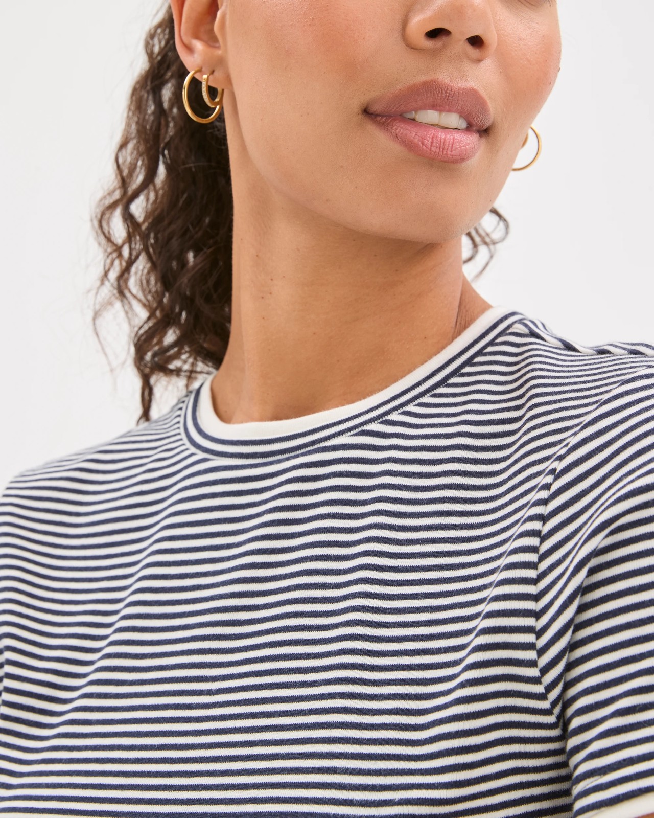 Soft Touch Double Layer Fitted T-Shirt - Ink Navy/Cloud Dancer Stripe 5 of 6