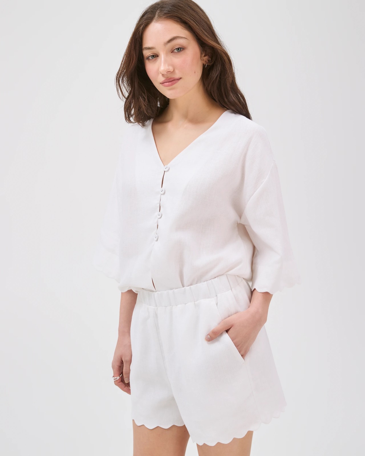 Lily Loves European Linen Scallop Shorts - White 2 of 6