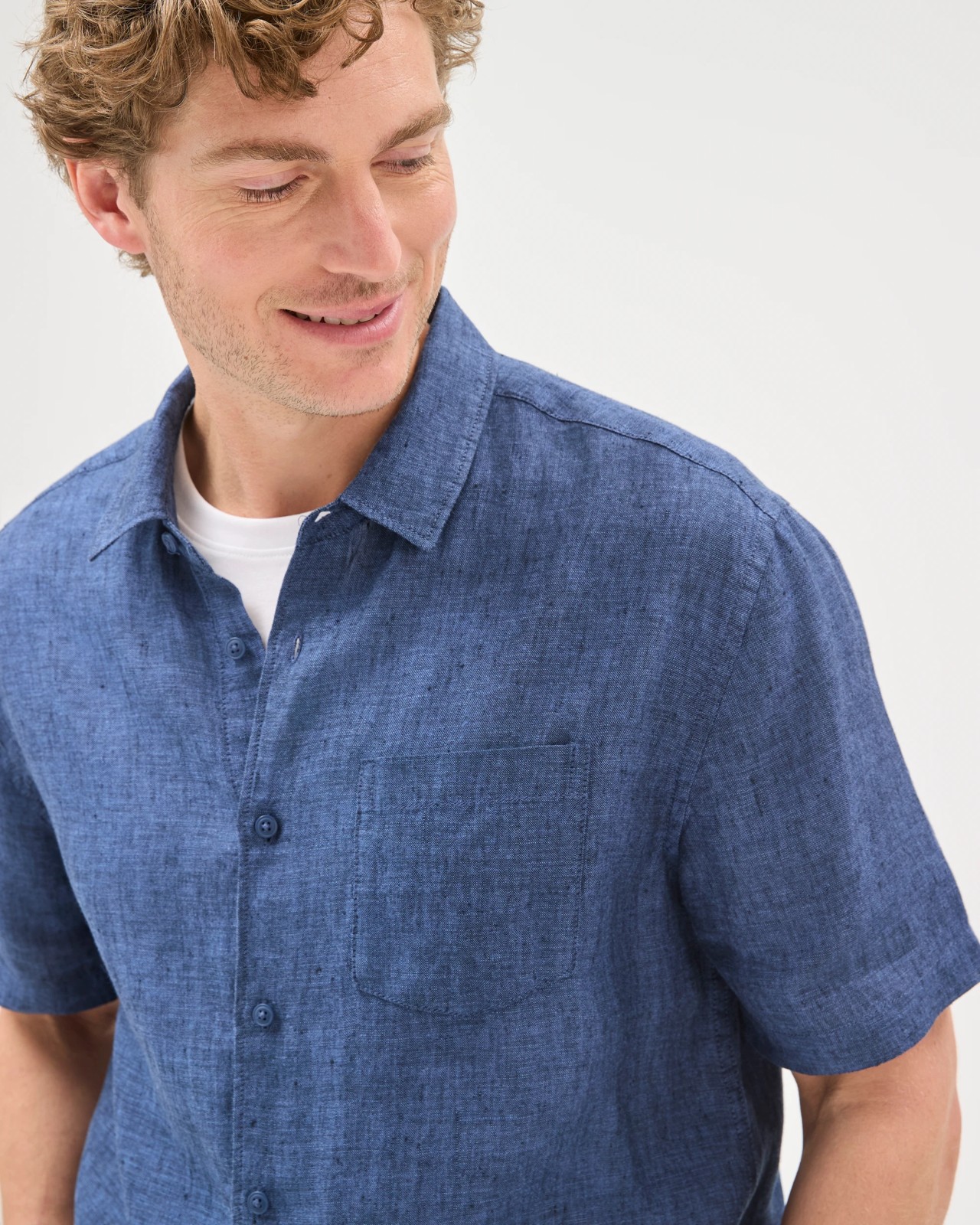 European Linen Short Sleeve Shirt - Indigo Blue 4 of 6