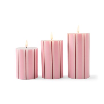 Anko Pink and Fig Stripe LED Candle Set