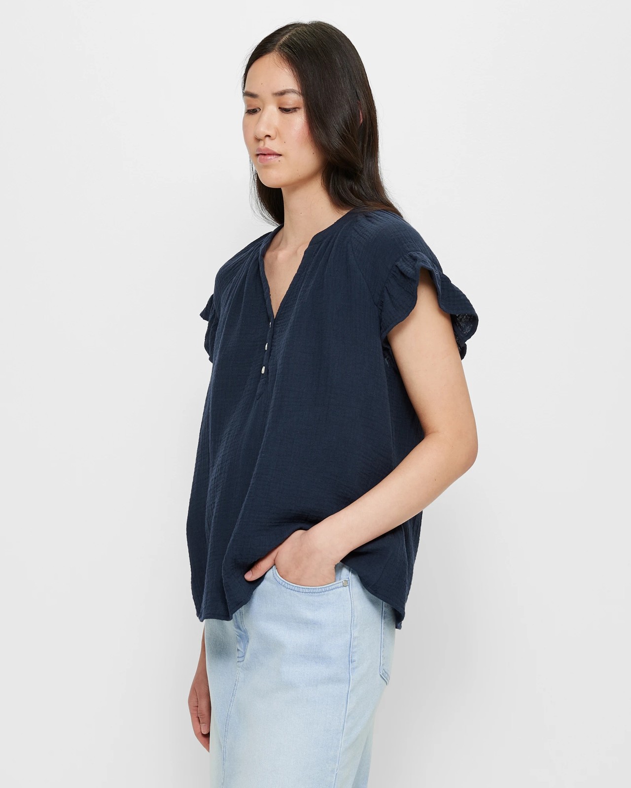 Double Cloth Flutter Sleeve Blouse 3 of 5