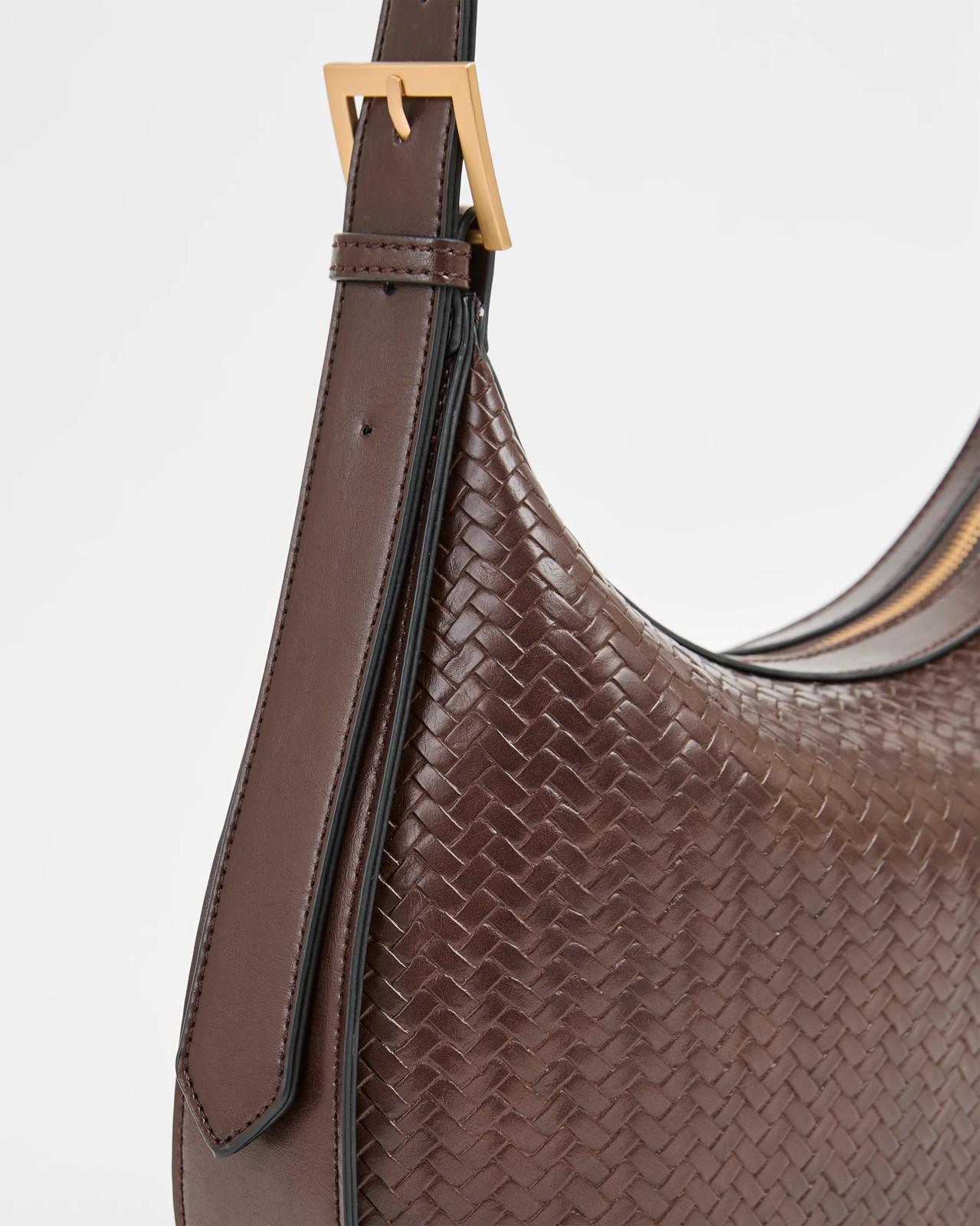 Embossed Weave Shoulder Bag - Chocolate 2 of 2
