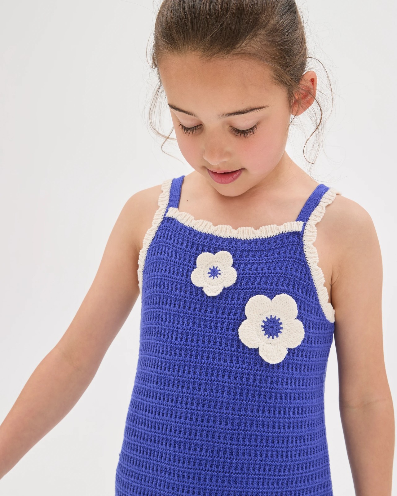 Australian Cotton Crochet Knit Dress - Blue Floral Applique 3 of 5