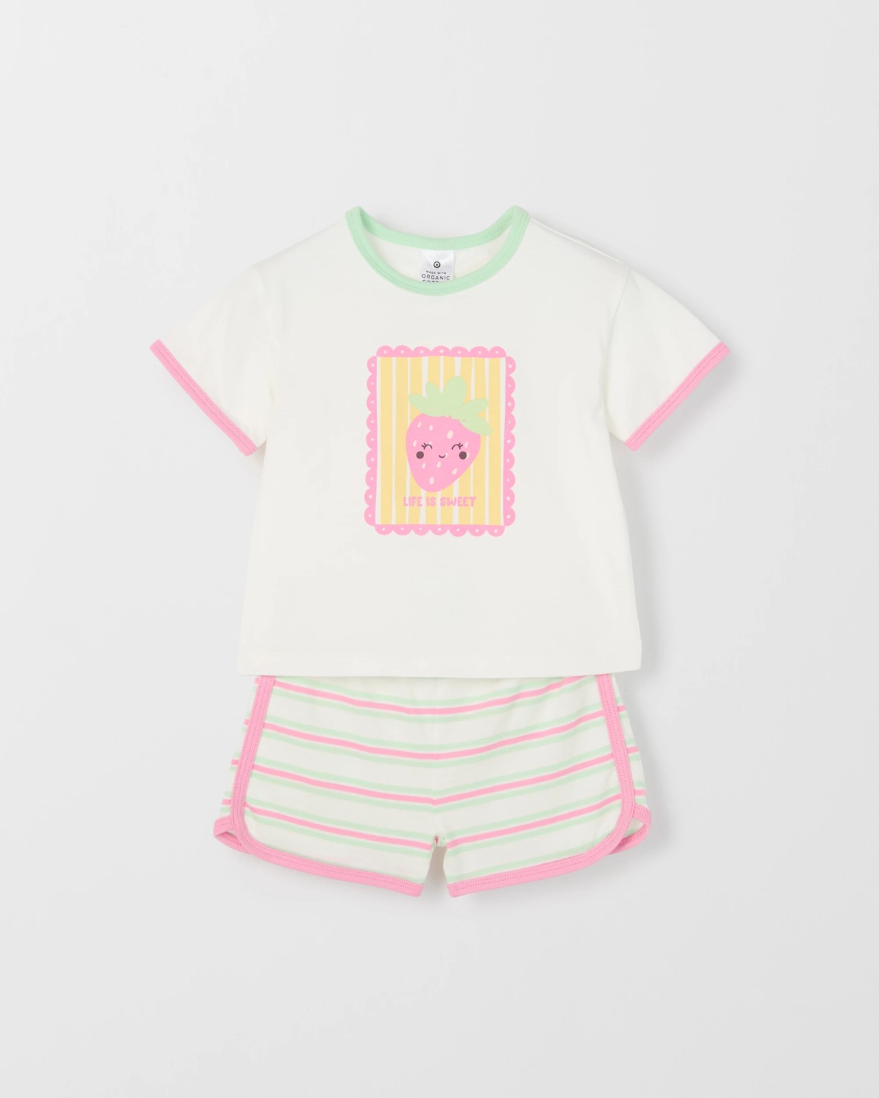 Baby Organic Cotton T-Shirt & Shorts Set - Strawberry 4 of 5
