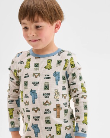 Minecraft Australian Cotton Younger Boys Waffle Pyjama Set