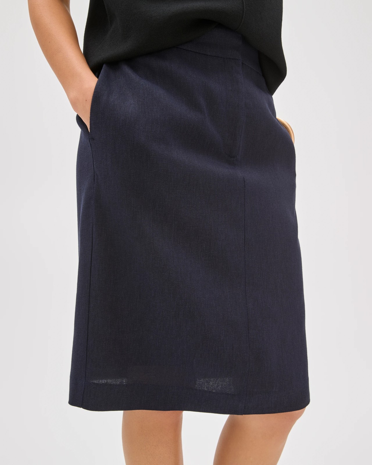 Preview Linen Blend Tailored Pencil Skirt - Ink Navy 5 of 6