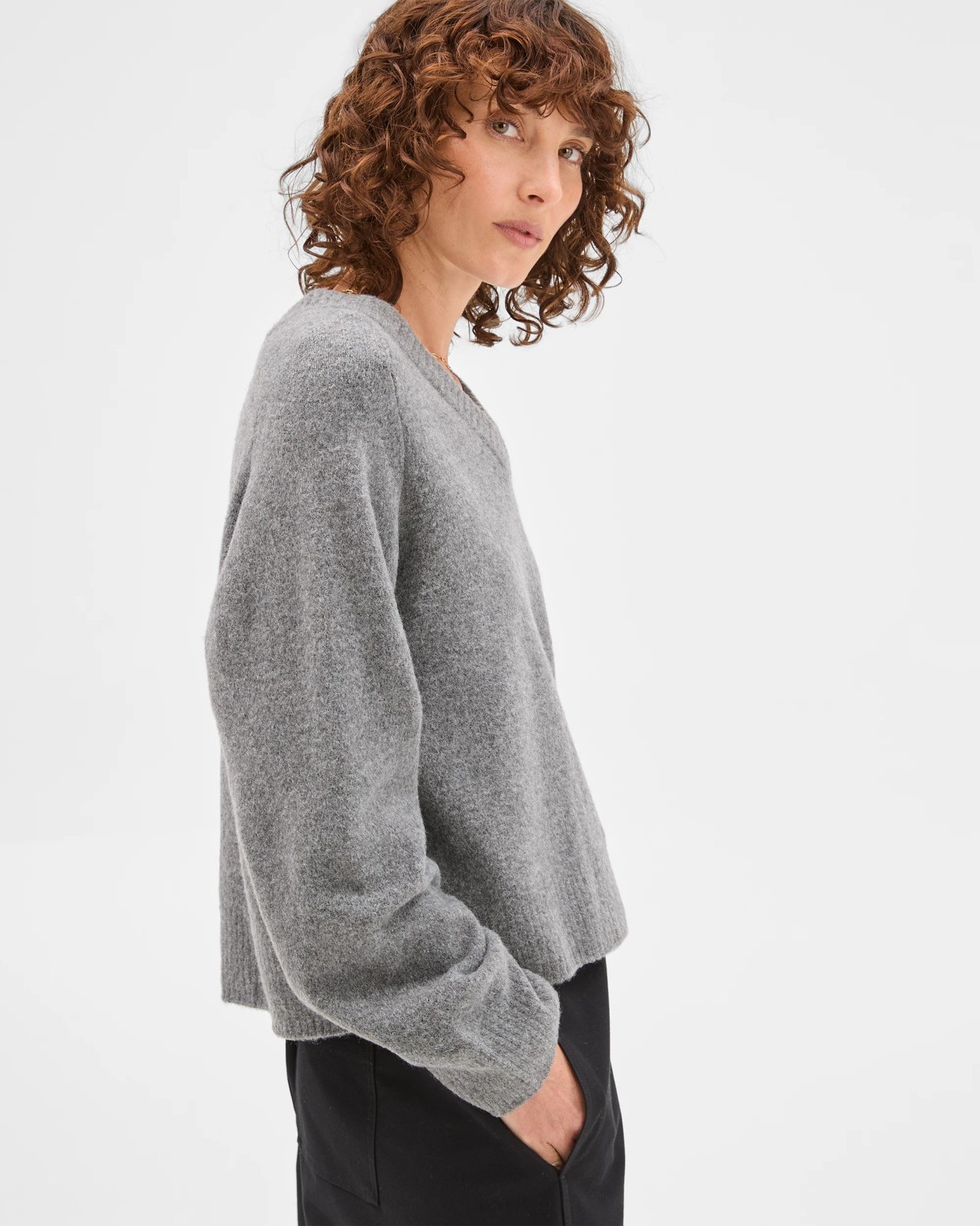 Super Soft High V-Neck Sweater - Dark Grey Marle 4 of 6