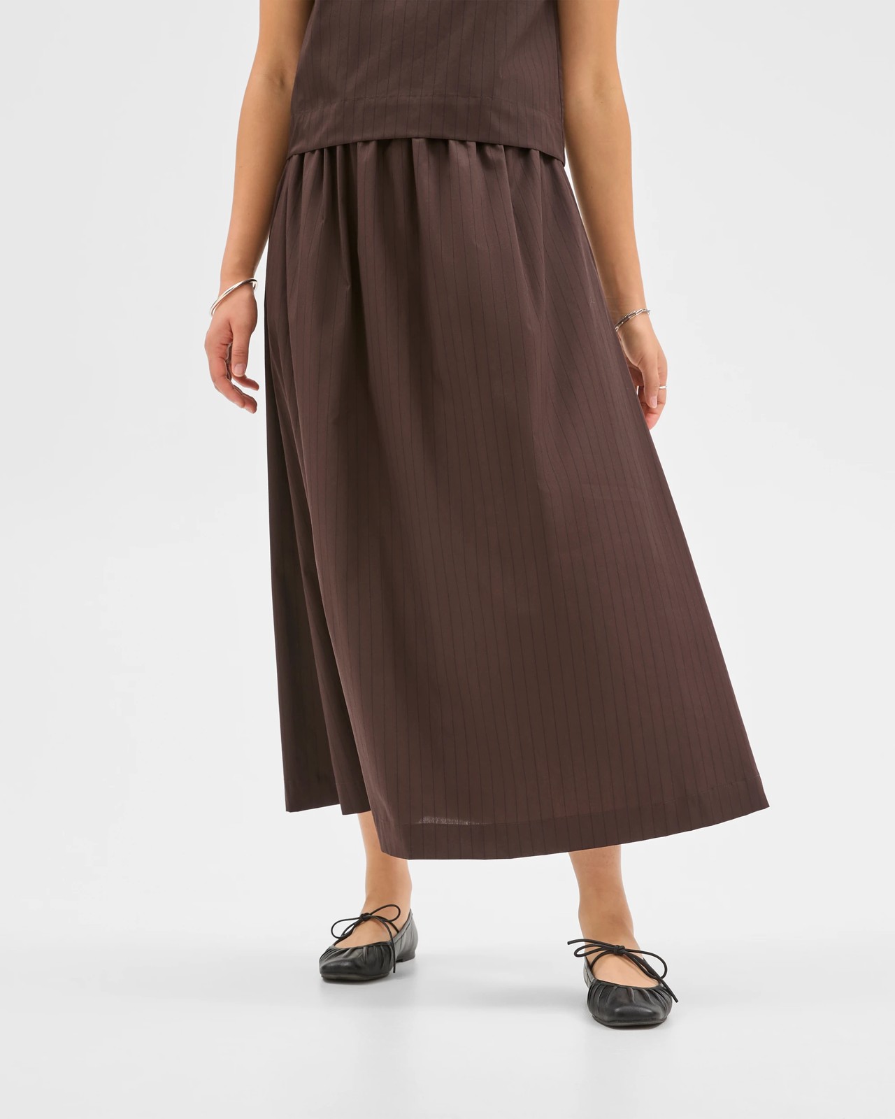 Preview Australian Cotton Elasticated Waist Skirt - Chocolate Stripe 3 of 6