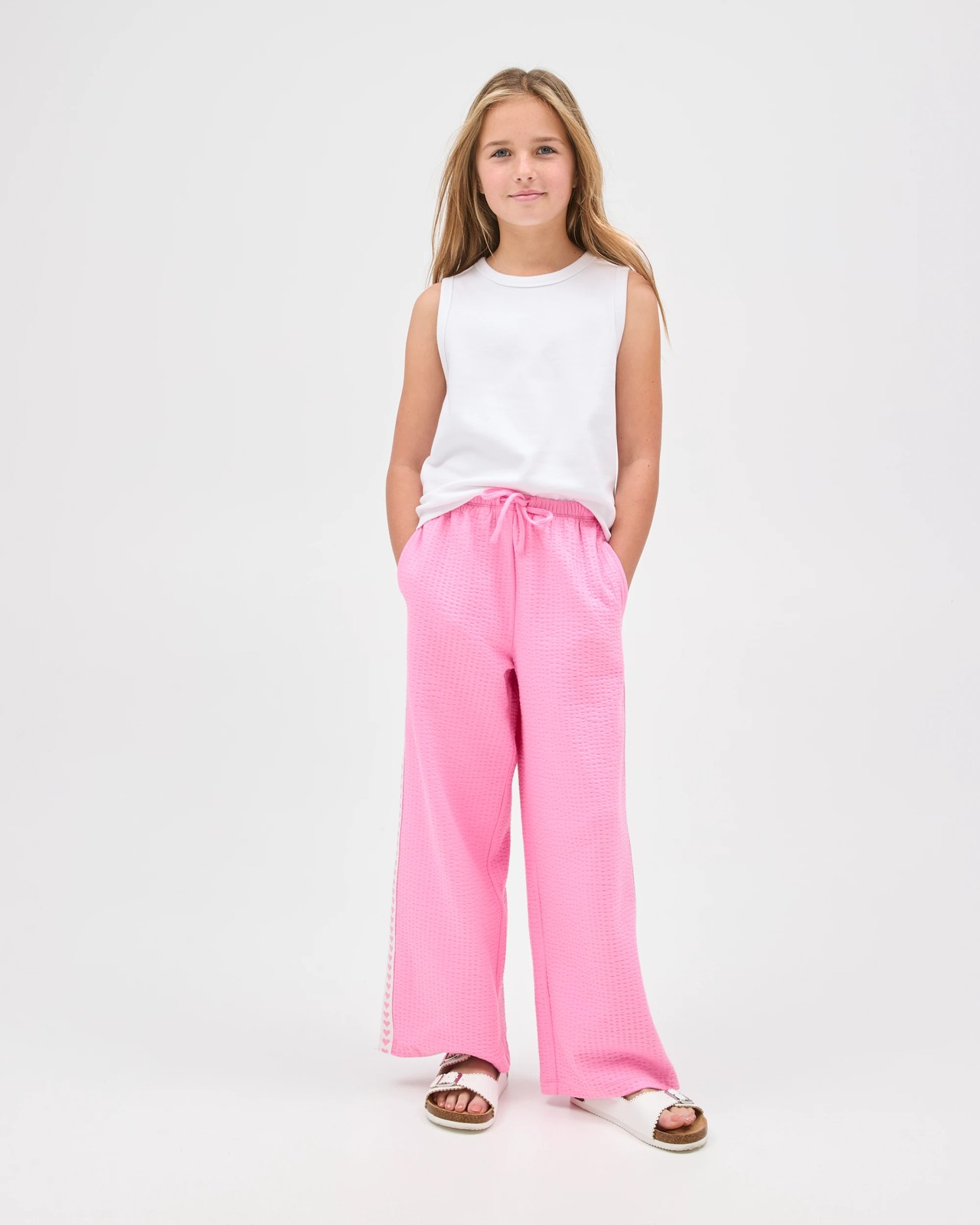 Australian Cotton Blend Textured Side Taped Wide Leg Knit Pants - Pink 2 of 6