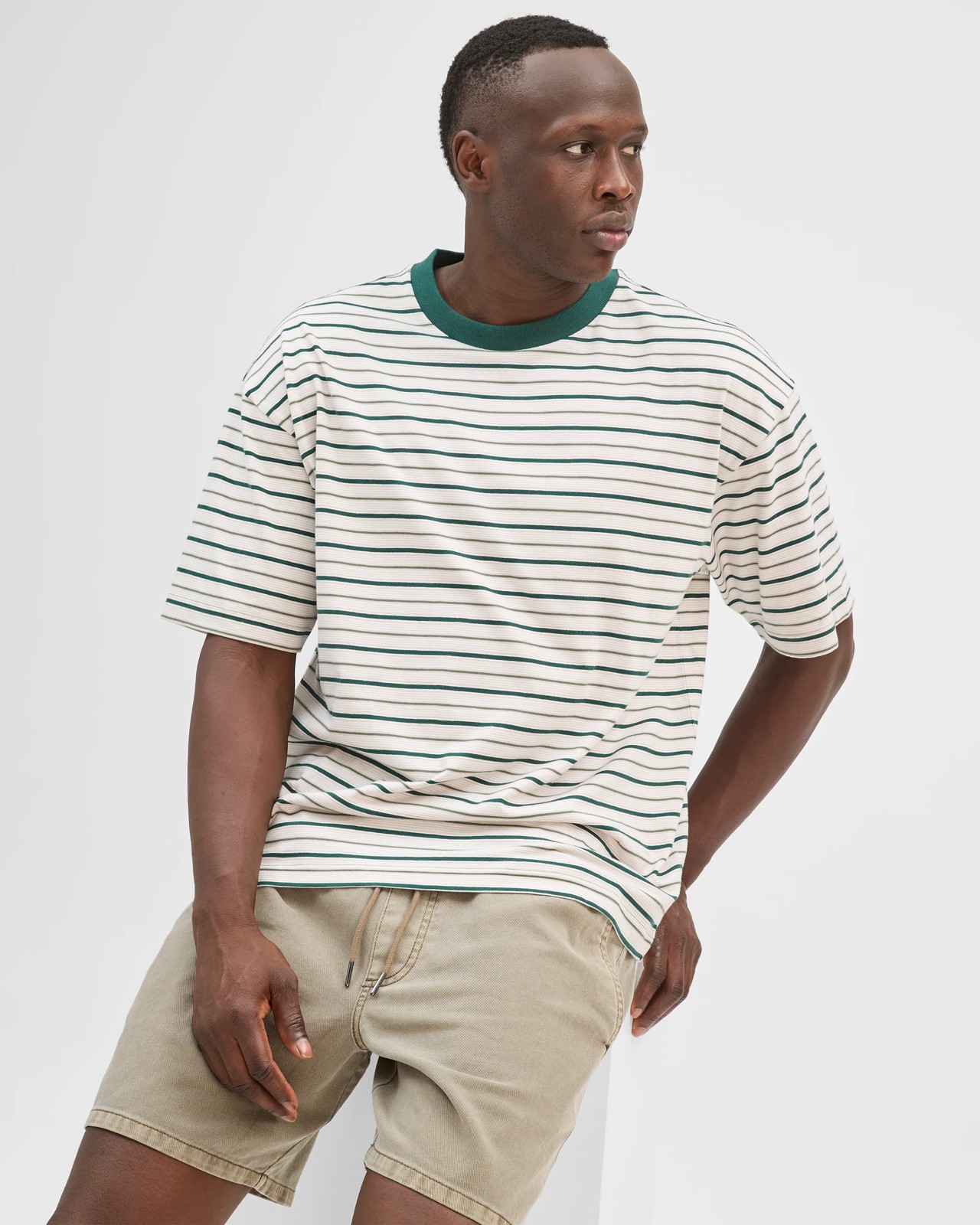 Commons Australian Cotton Stripe T-Shirt - Green Stripe 4 of 6