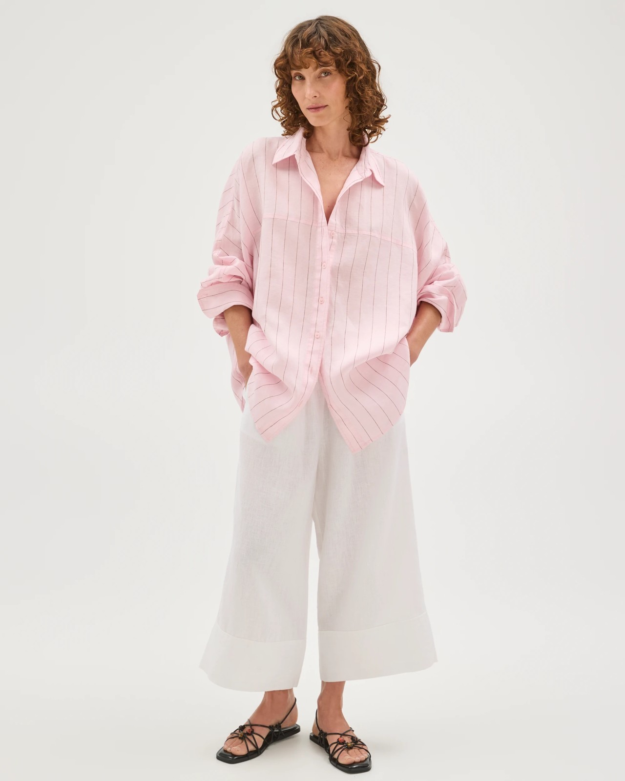 European Linen Long Sleeve Shirt - Pale Pink Stripe 2 of 5