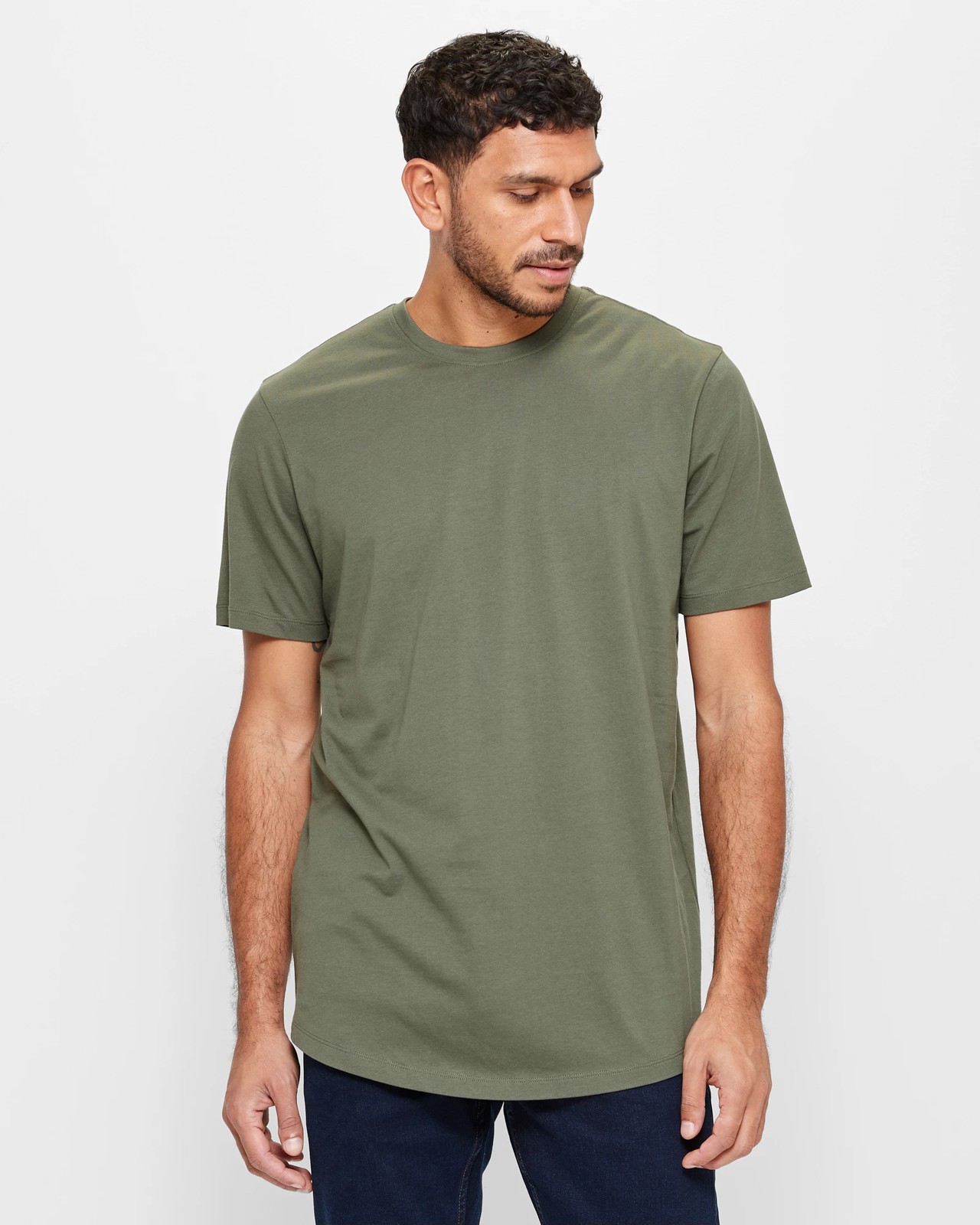 Australian Cotton Curved Hem T-Shirt - Khaki