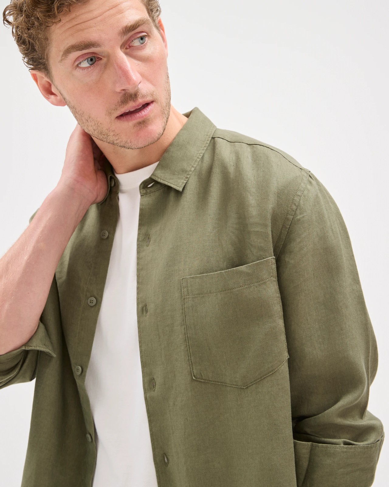 European Linen Long Sleeve Shirt - Olive Green 4 of 6