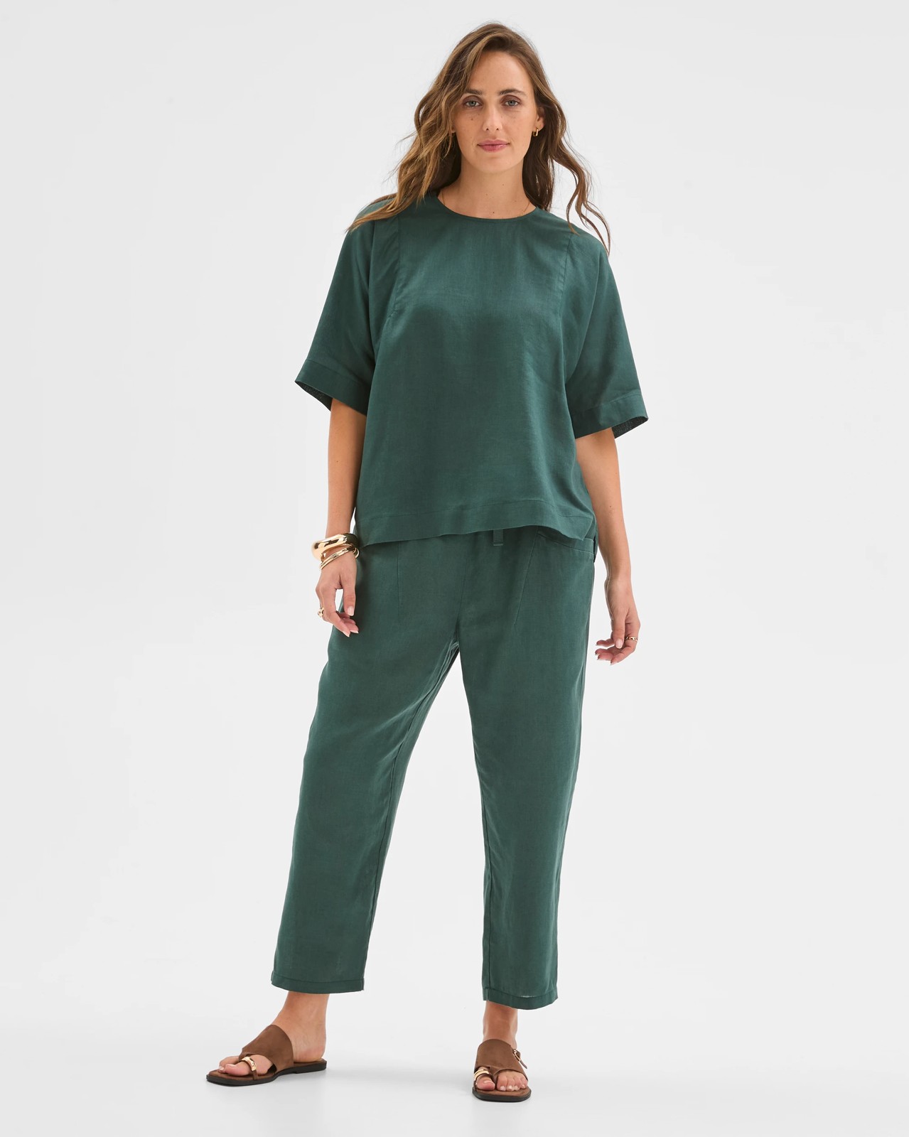 European Linen Seamed T-Shirt - Deep Green 2 of 6