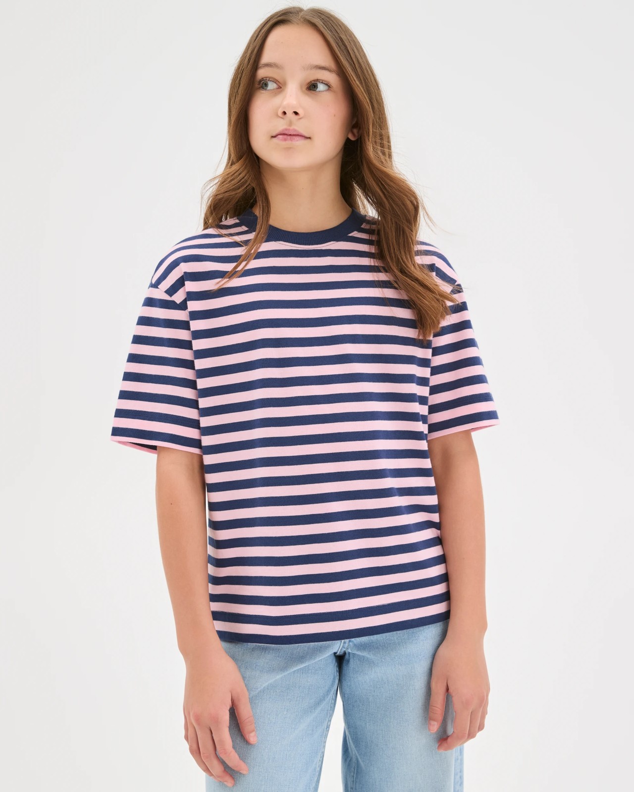 Organic Cotton Heavyweight Oversized T-Shirt - Pink / Navy 4 of 6