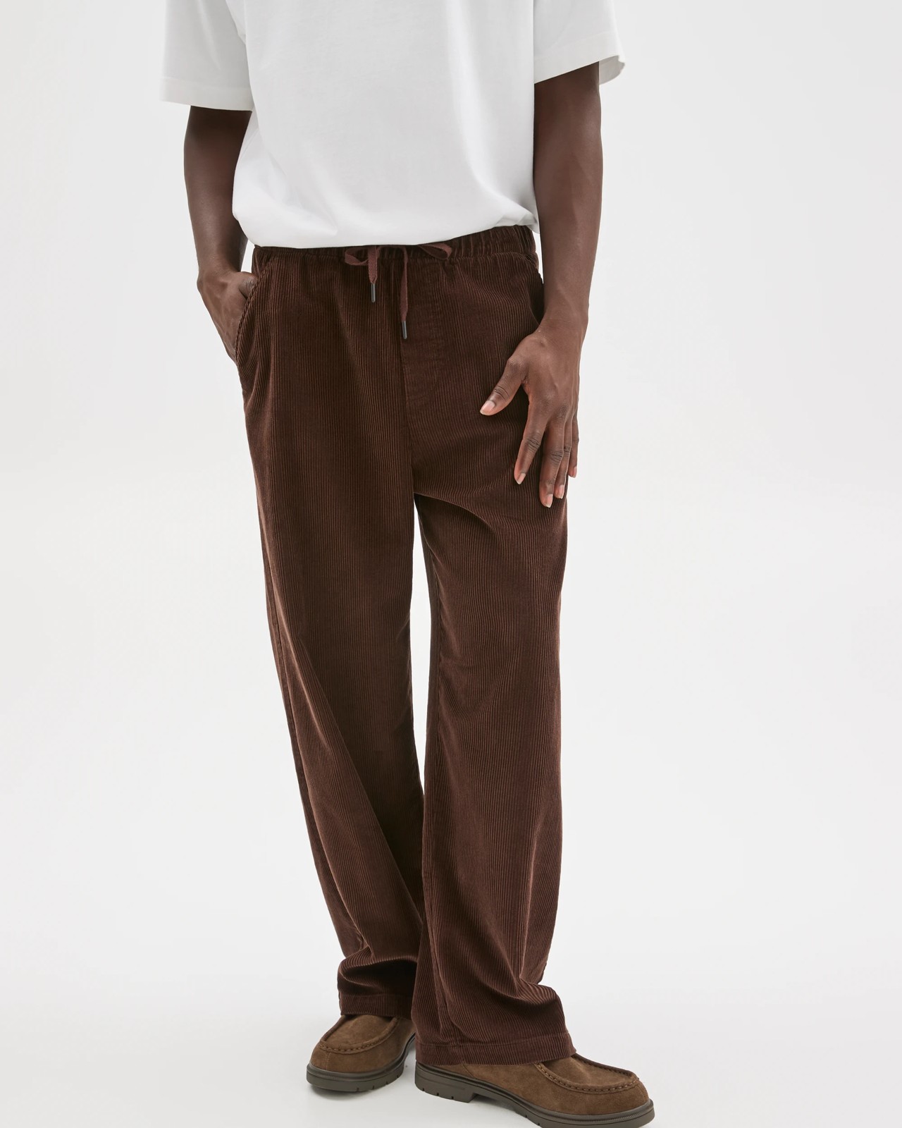 Commons Australian Cotton Elastic Waist Loose Fit Corduroy Pants - Chocolate Brown 2 of 6
