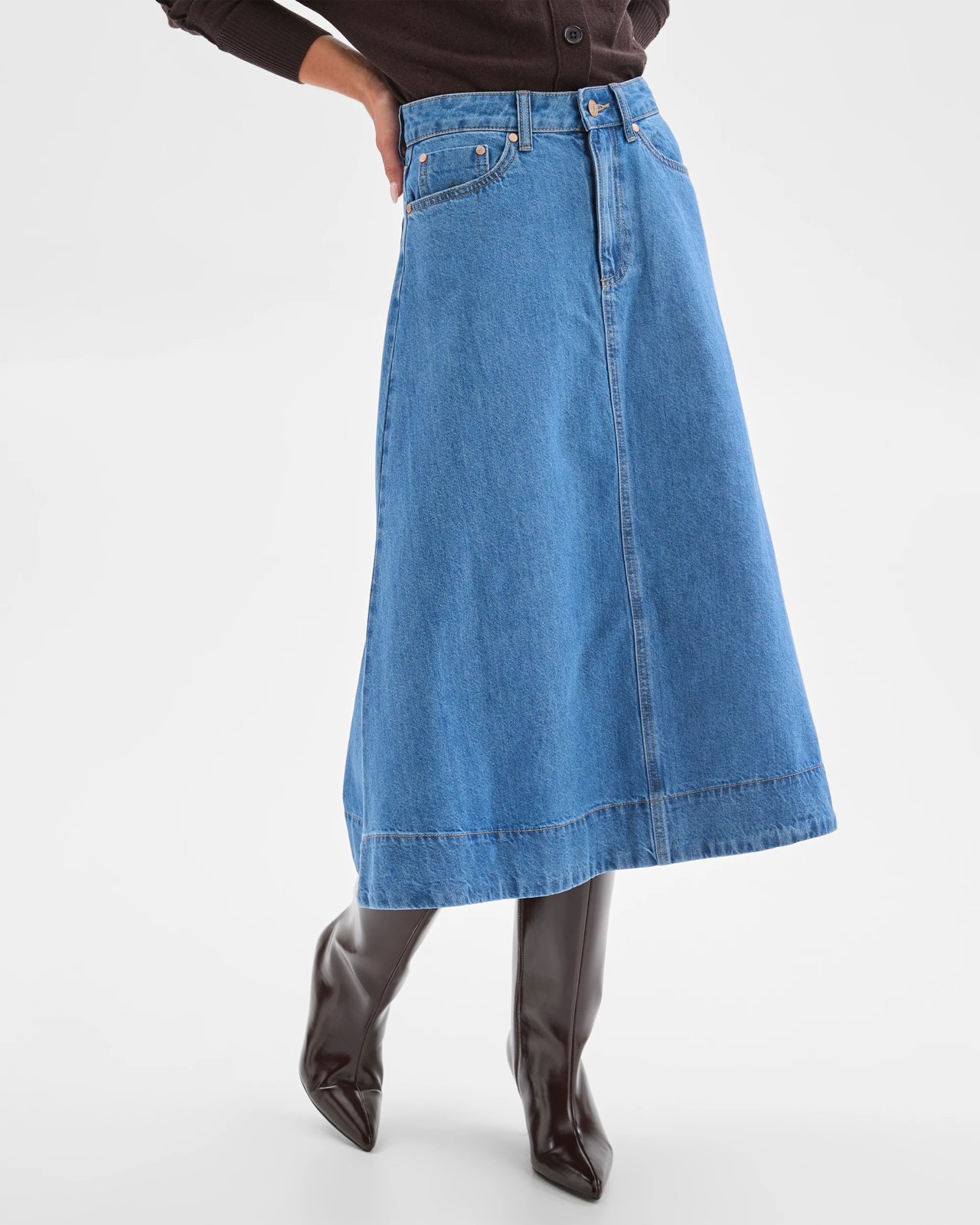 Petites A-Line Midi Denim Skirt 5 of 6