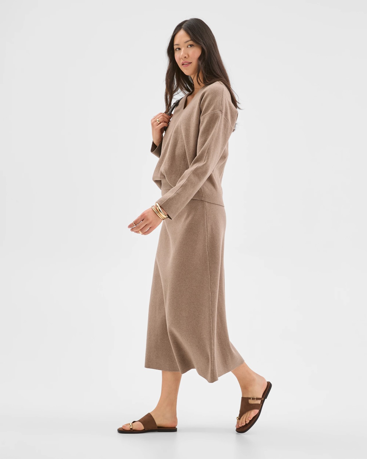 Preview Australian Cotton Blend A-Line Polished Midi Skirt - Moon Grey 2 of 6