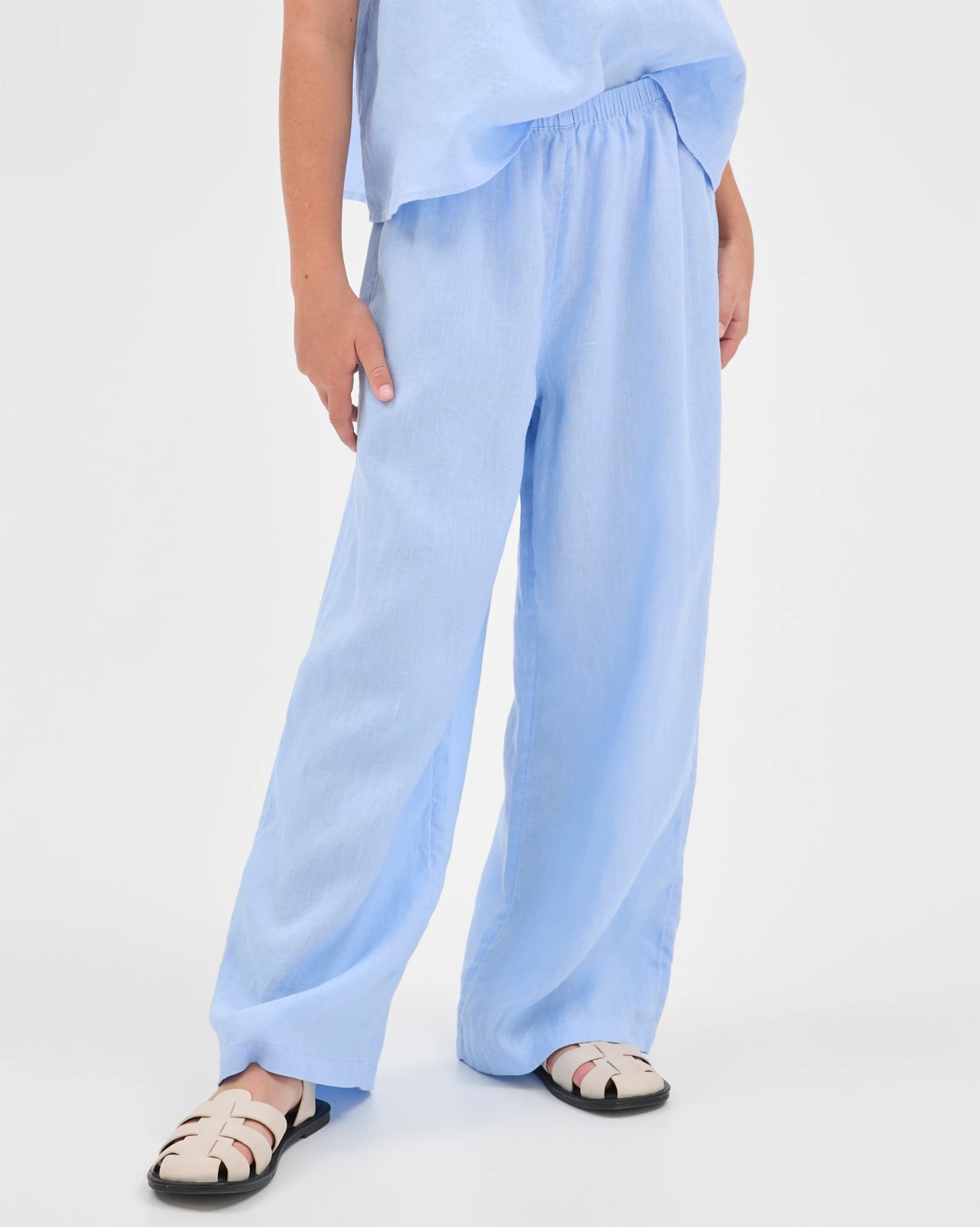 European Linen Wide Leg Pants - Blue 3 of 6