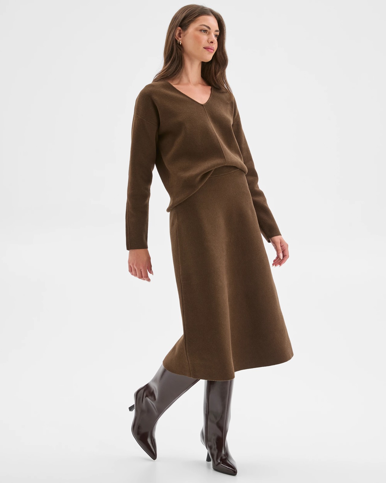 Petites Australian Cotton Blend Polished Knit Midi Skirt 3 of 5