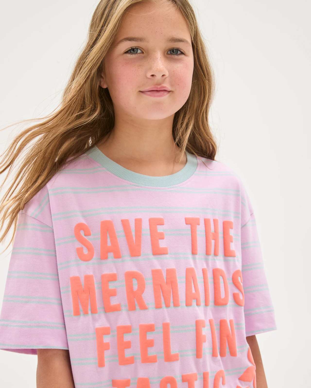 Australian Cotton Oversized T-Shirt - Mermaid Text Stripe Purple 3 of 5