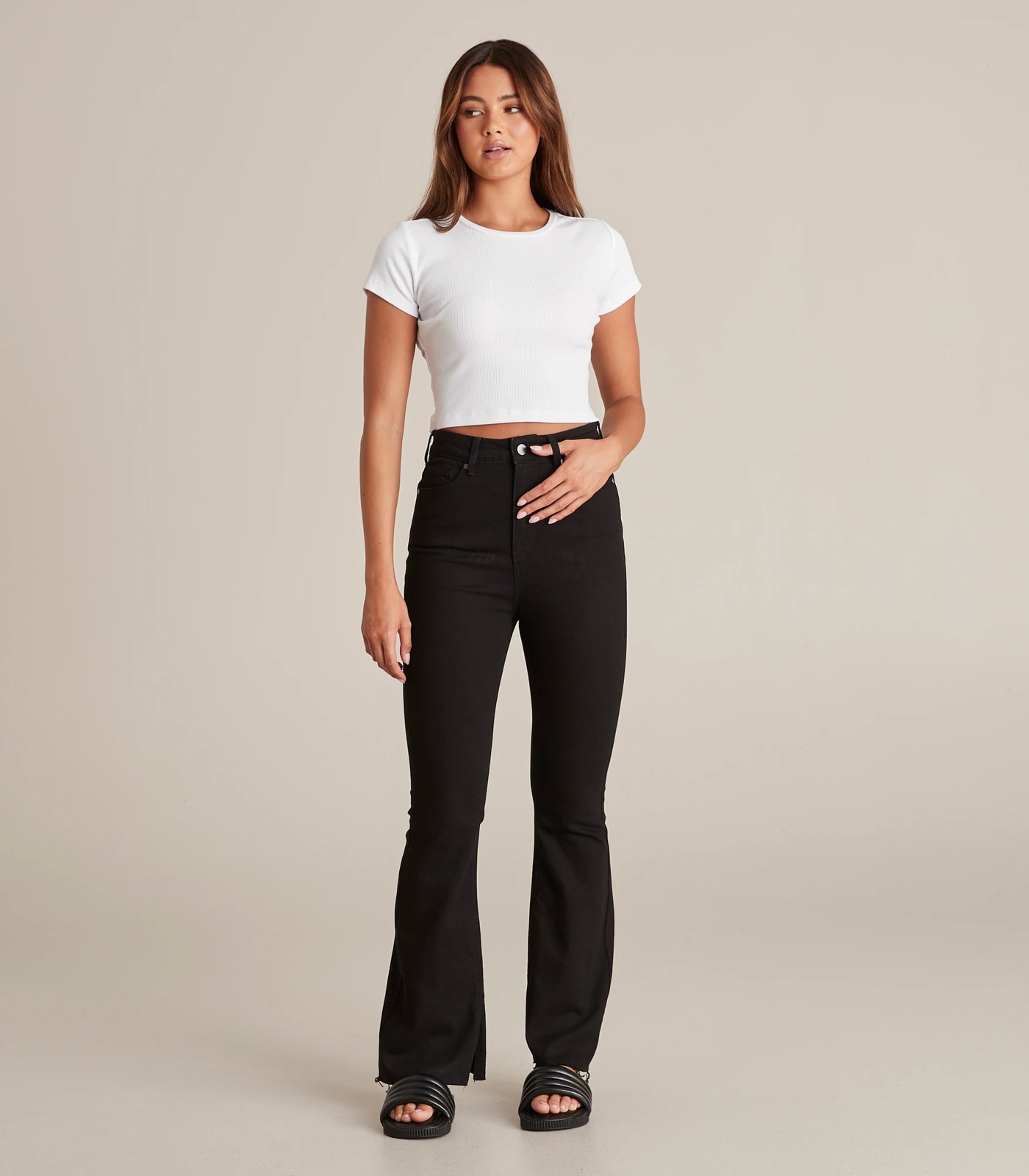 Lily Loves High Rise Split Hem Flare Denim Jeans 2 of 6