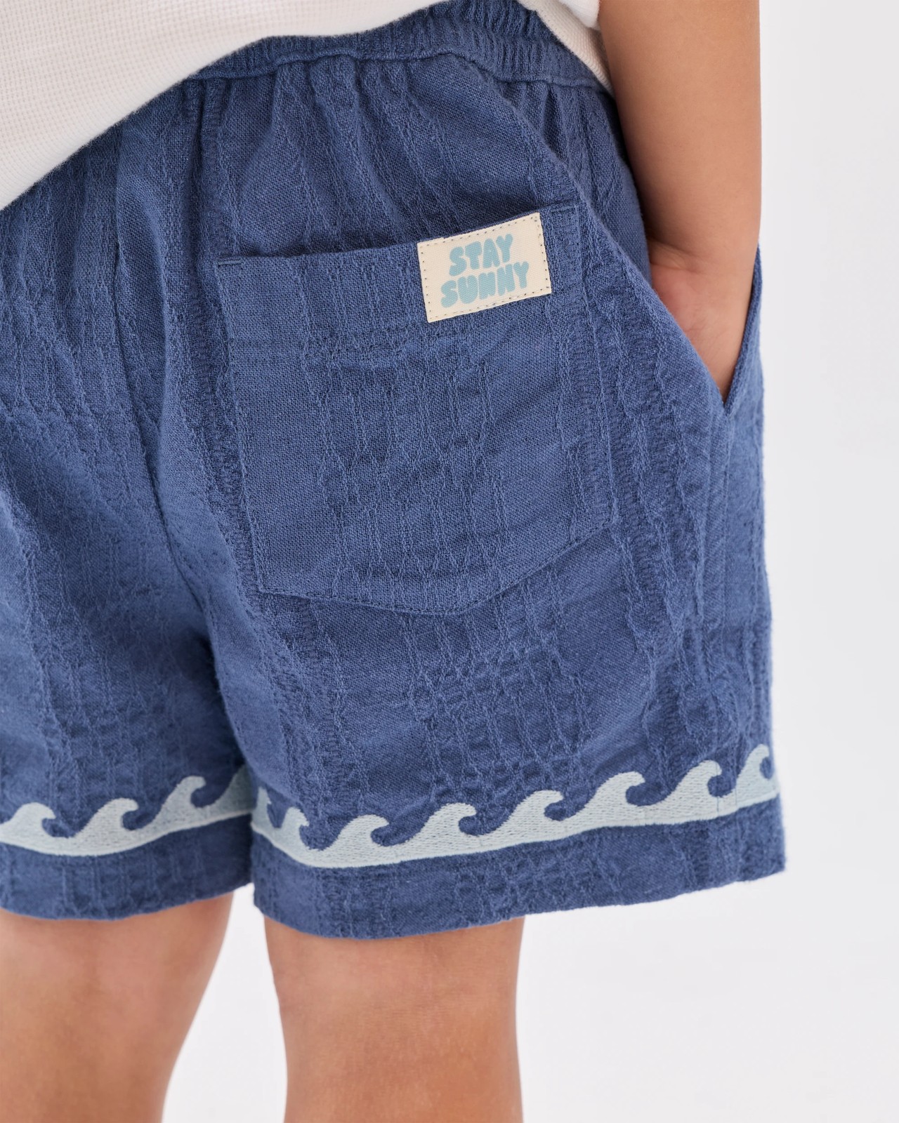 Cotton Rich Textured Volley Shorts - Navy 4 of 6