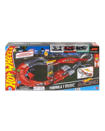 Hot Wheels Racing Formula 1 Downhill Circuit Race with 3 F1 Die-Cast Toy Cars in 1:64 Scale