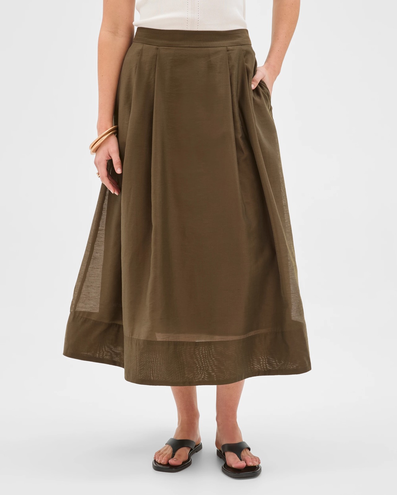 Preview Toni Panelled Midi Skirt - Khaki Olive 5 of 5