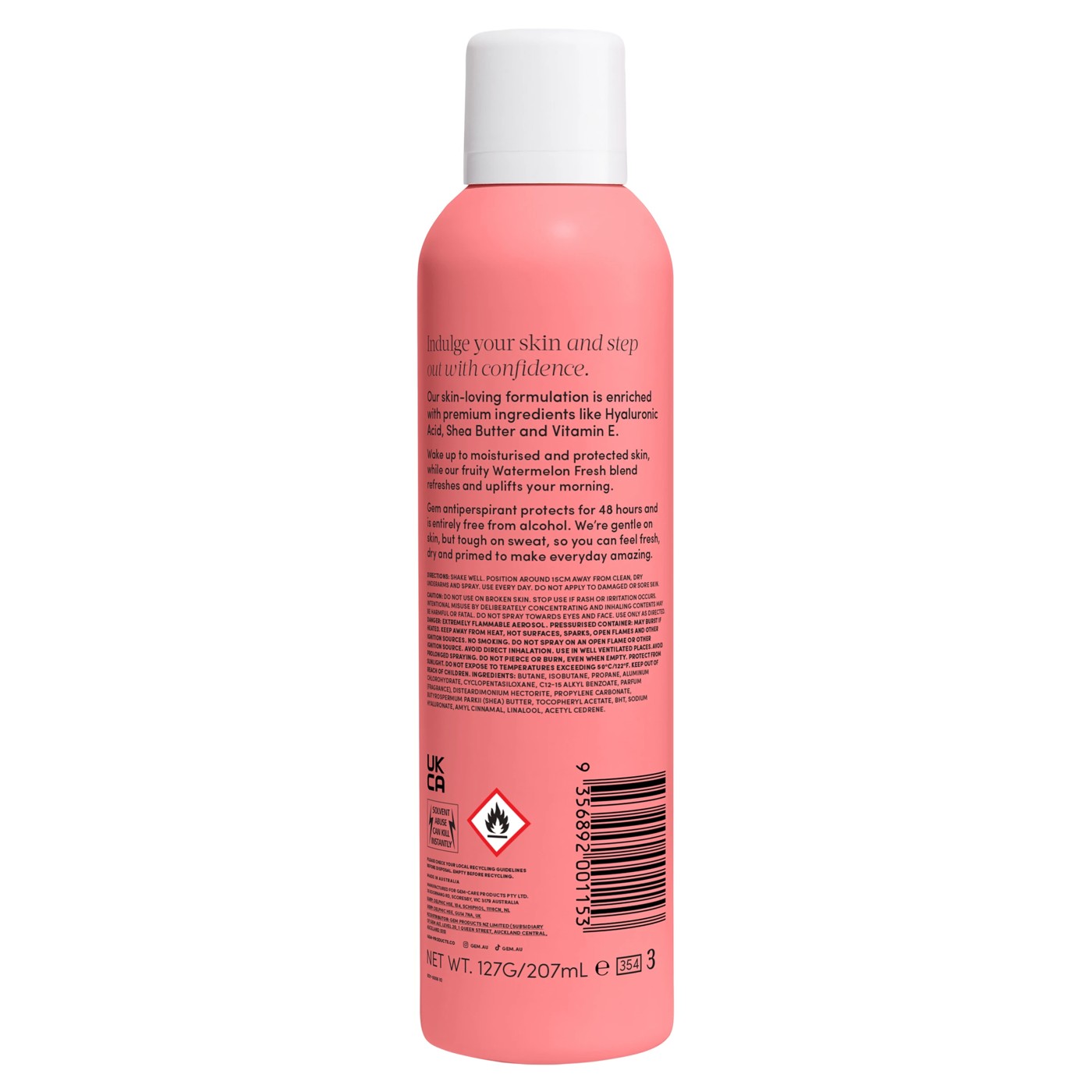 Gem Watermelon Fresh Skin-Loving Deodorant 207ml - Hyaluronic Acid, Vitamin E and Shea Butter 2 of 6