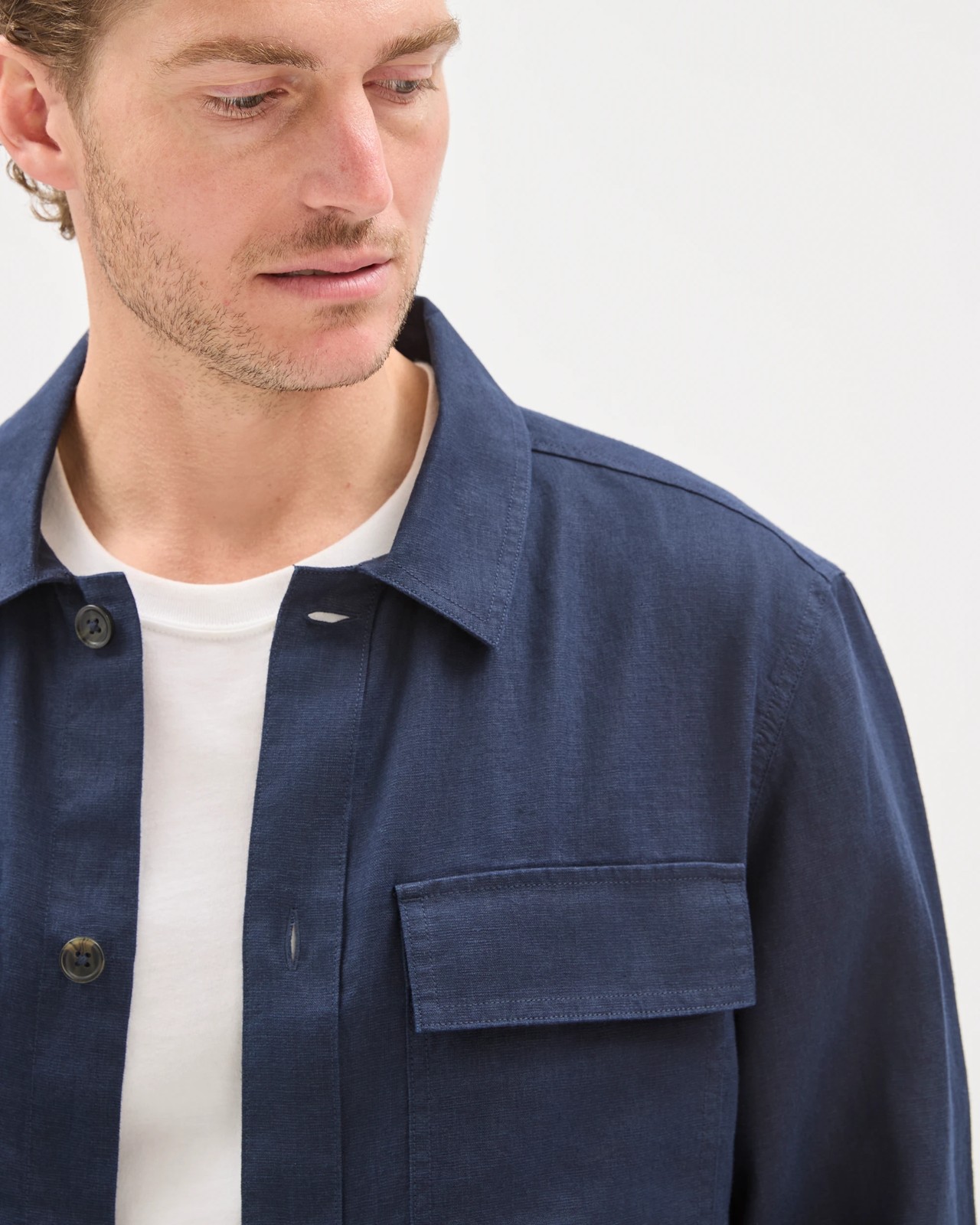 European Linen Long Sleeve Oversized Overshirt - Navy 5 of 6