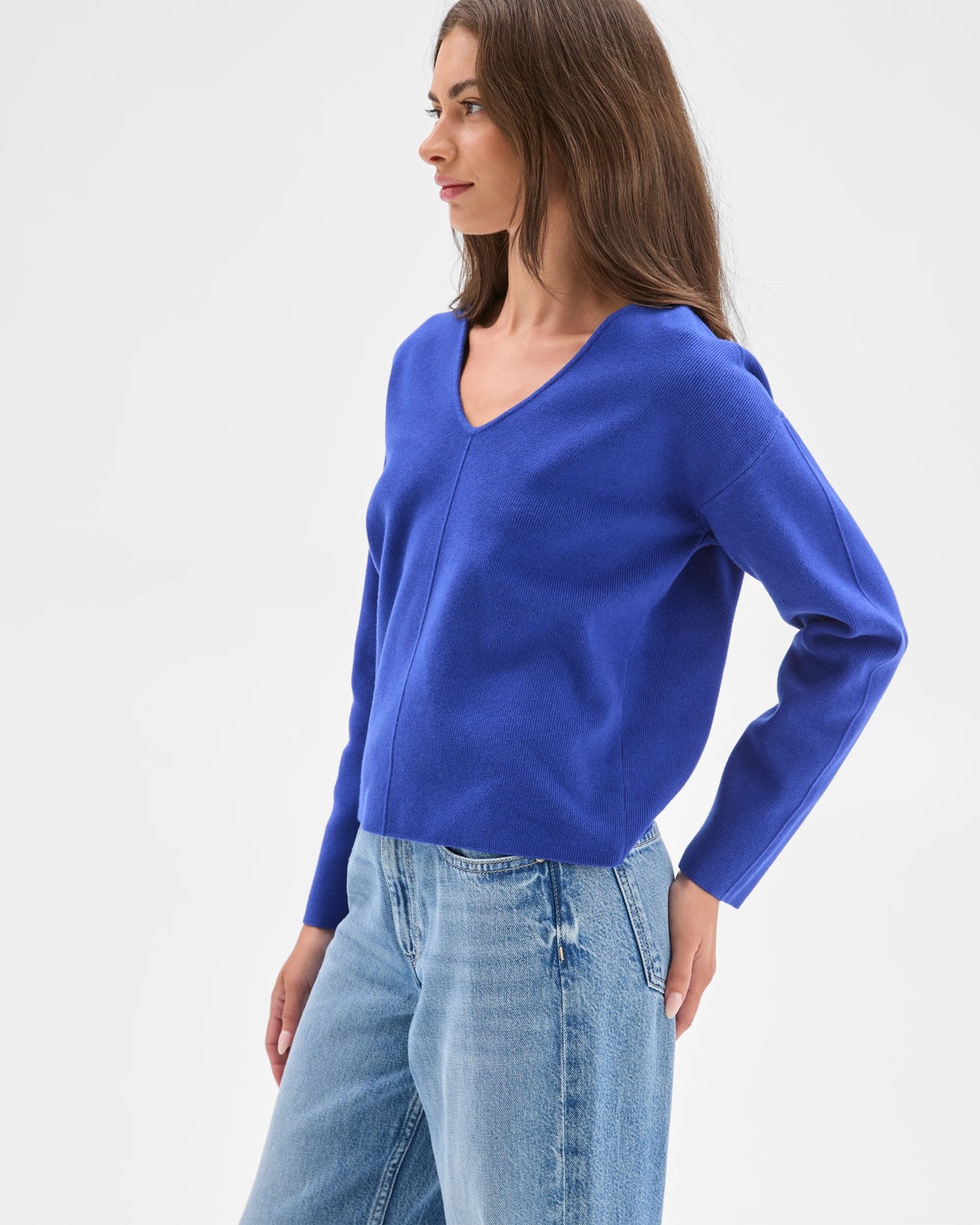 Petites Australian Cotton Blend Polished V-Neck Jumper - Cobalt Blue 5 of 6