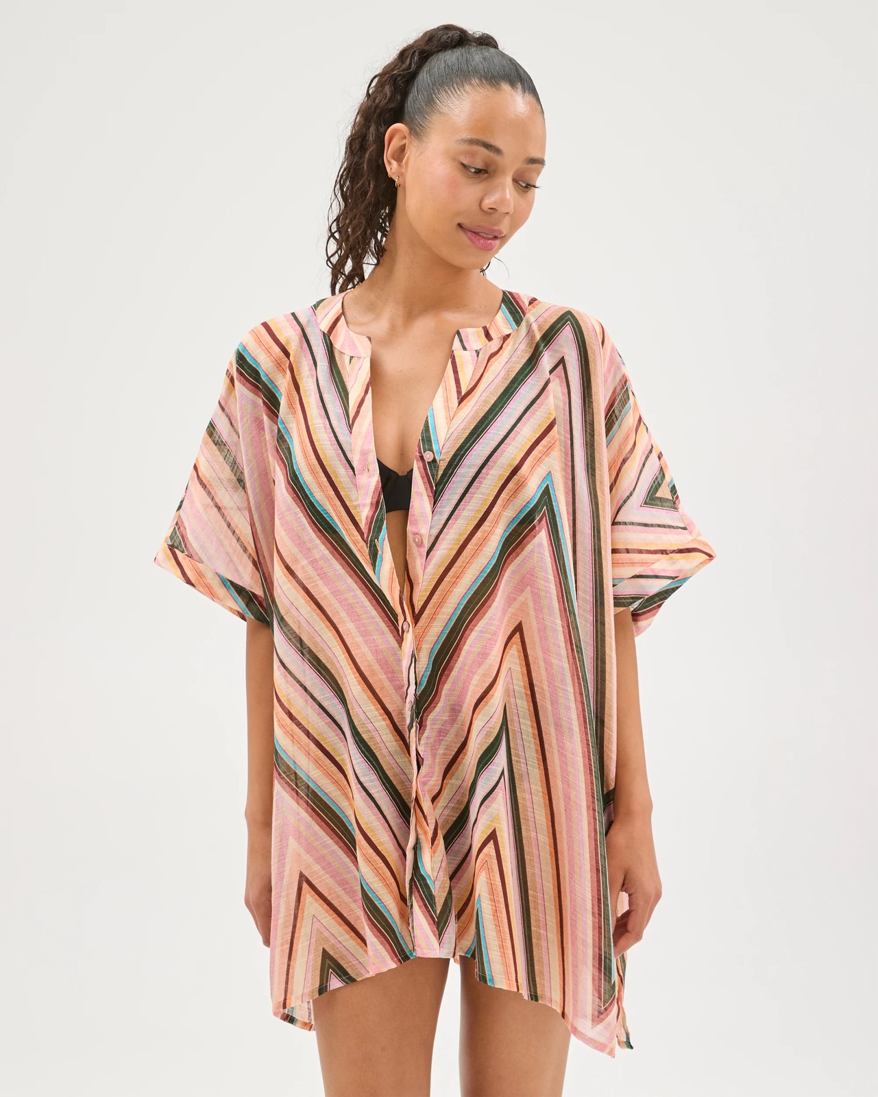 Resort Cotton Square Cover Up - Multi Chevron Print 2 of 5