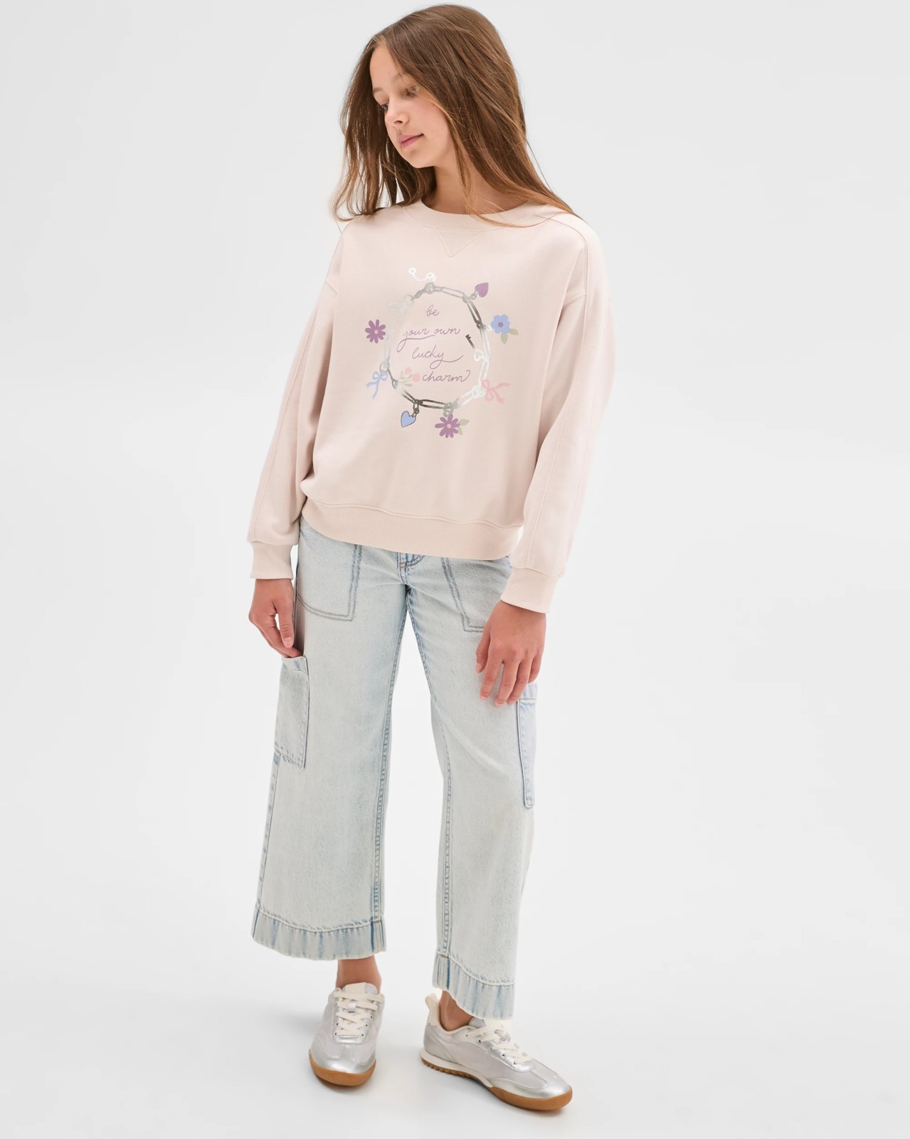 Australian Cotton Blend Long Sleeve Fleece Sweat Top - Pastel Parchment 3 of 6