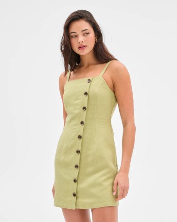 European Linen Blend Button Front Mini Dress - Lily Loves