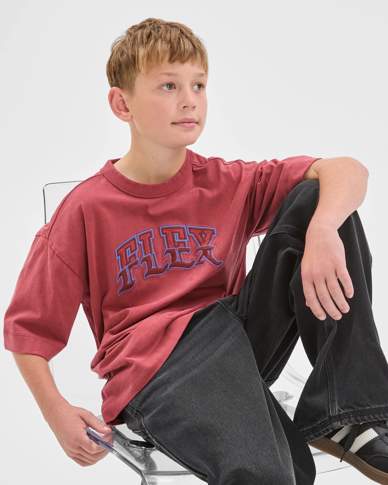 Australian Cotton Oversized Embroidered T-Shirt - Red 3 of 6