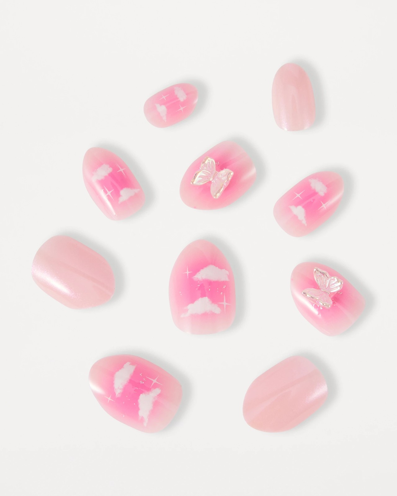 OXX Beauty 24 Pack Kids Pre-Glued Stick-On Nails, Almond Shape - Clouds and 3D Butterfly 2 of 4