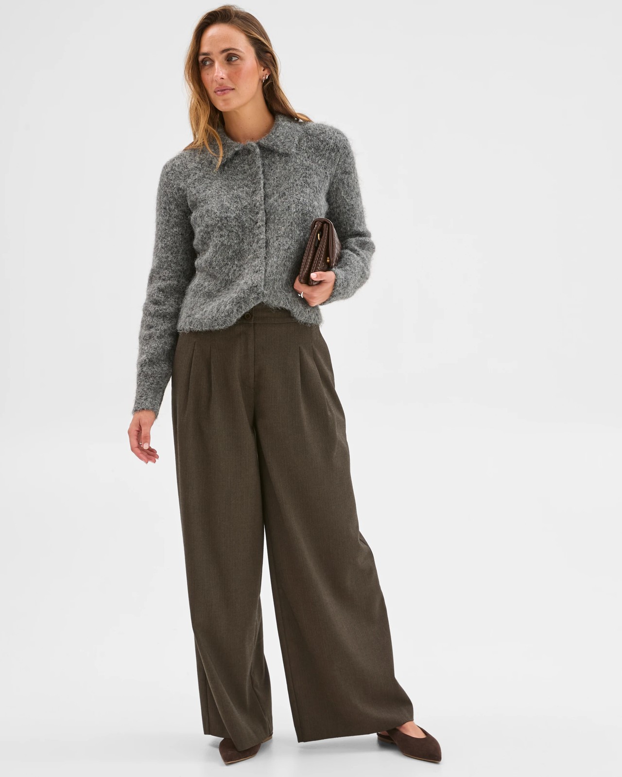 Preview Plush Button Through Collared Cardigan - Charcoal Marle 2 of 6