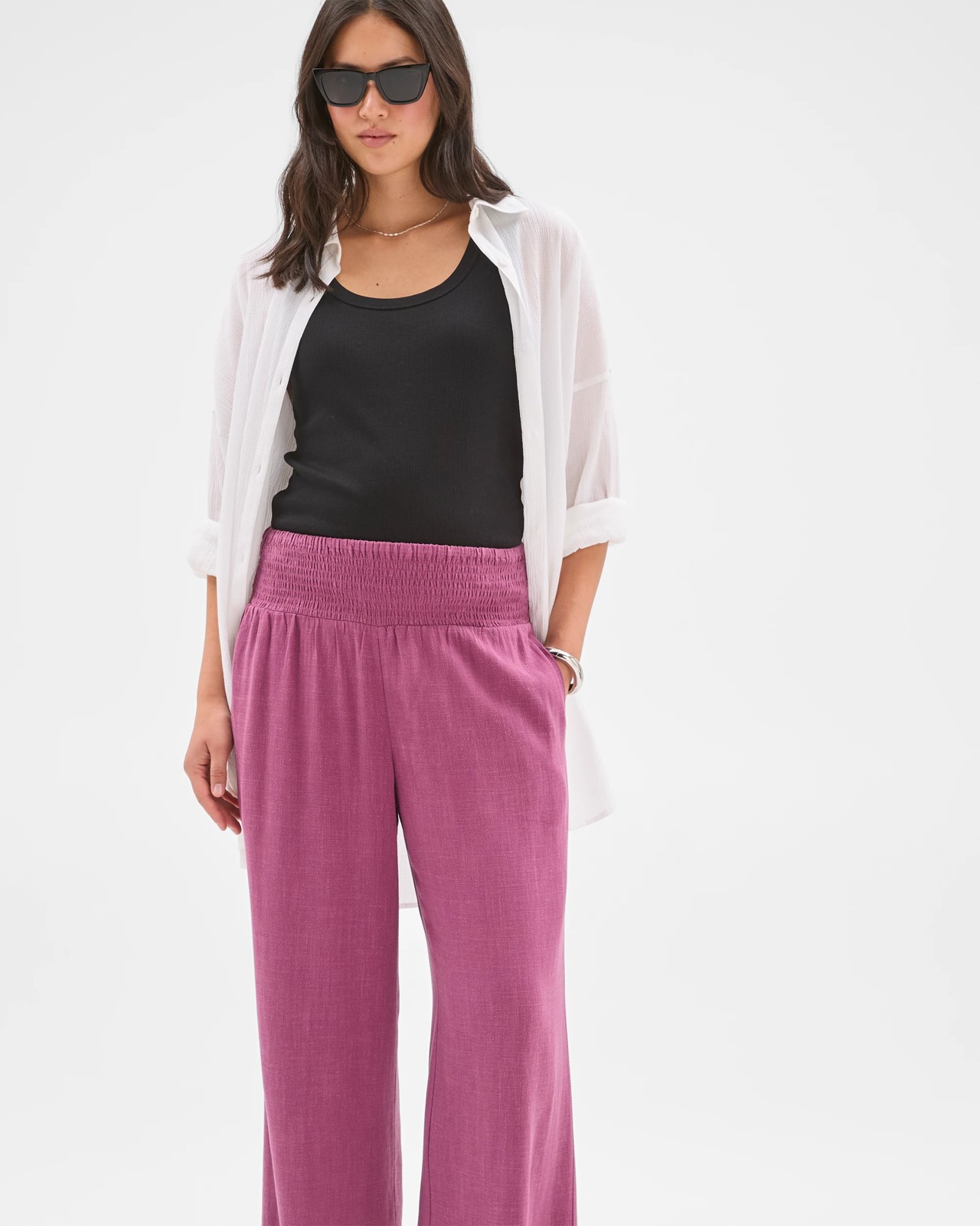 Resort Shirred Waist Culotte Pants - Purple 4 of 5