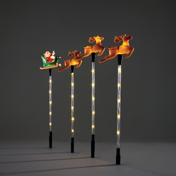 Anko 4 Pack Solar Powered LED Light-Up Multifunction Santa Sleigh Stakes