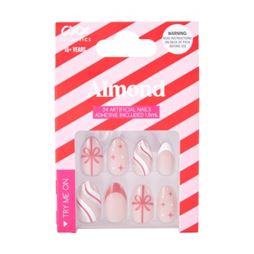 24 Pack Artificial Nails with Adhesive, Almond Shape, Red - OXX Cosmetics
