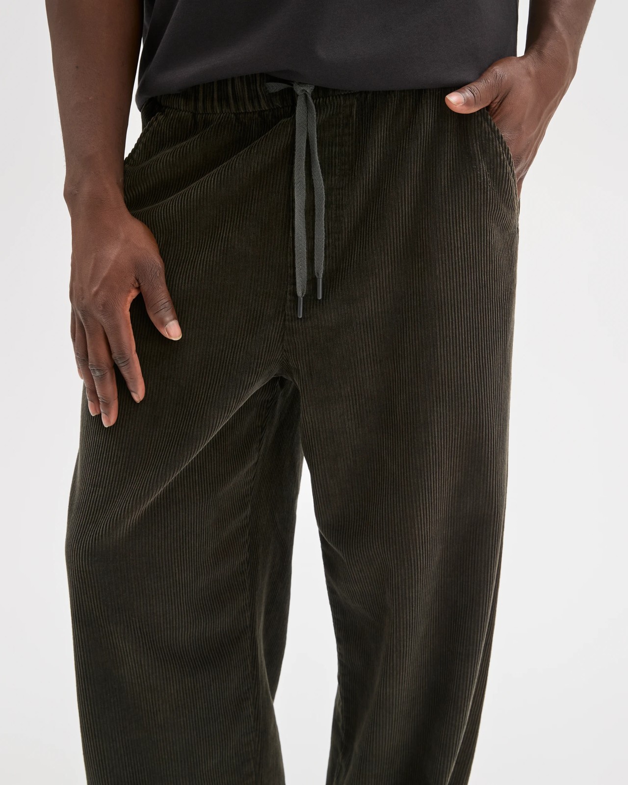 Commons Australian Cotton Elastic Waist Loose Fit Corduroy Pants - Black 5 of 6