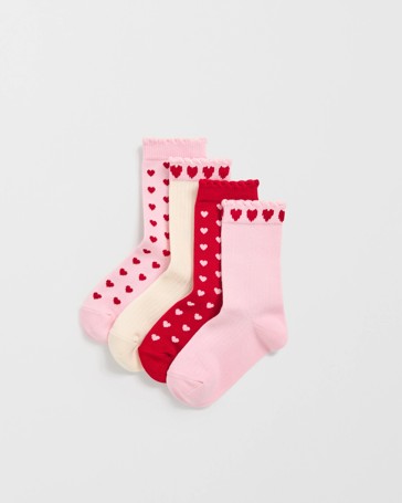 Maxx Cotton Blend 4 Pack Girls Patterned Crew Socks
