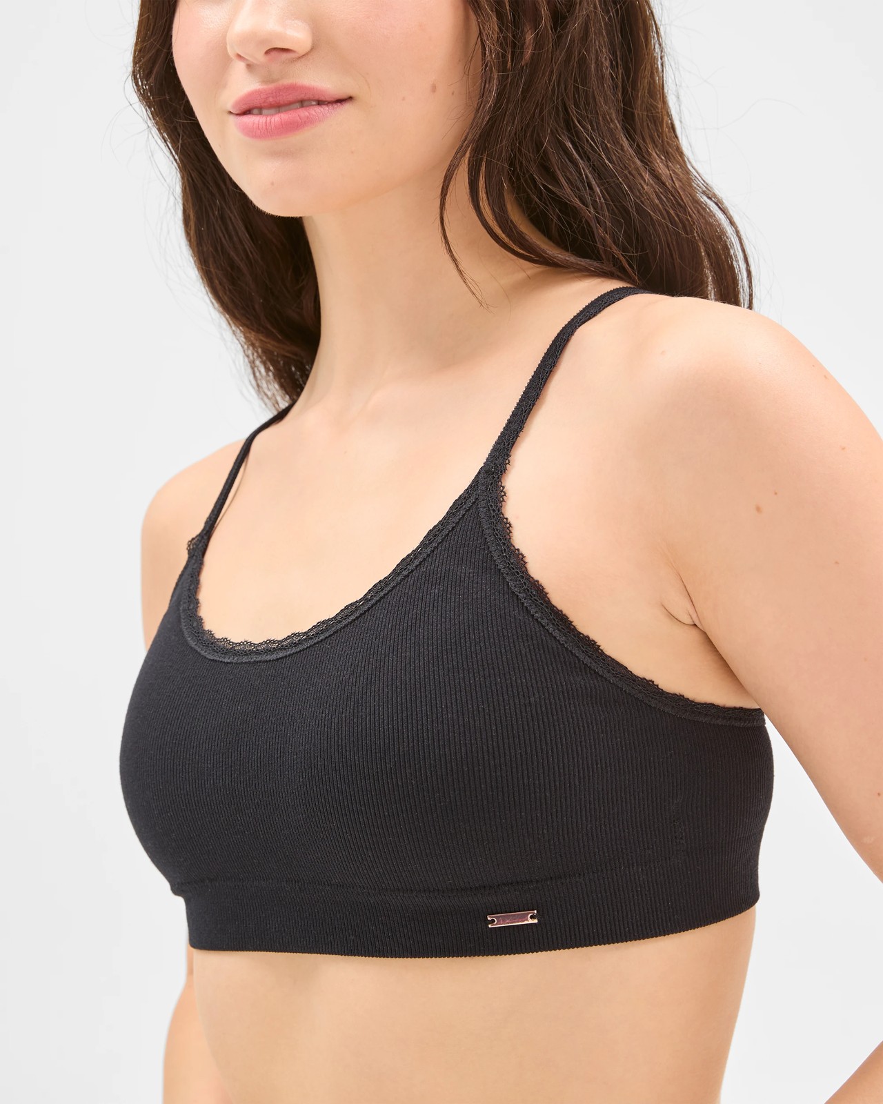 Lily Loves Rib and Lace Seamfree Crop Top - Black 3 of 5