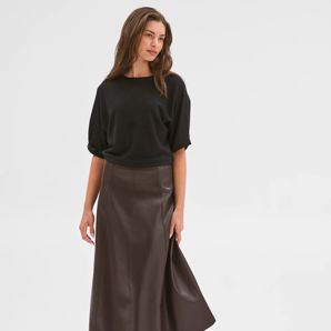 Petites PU Panel A-Line Skirt