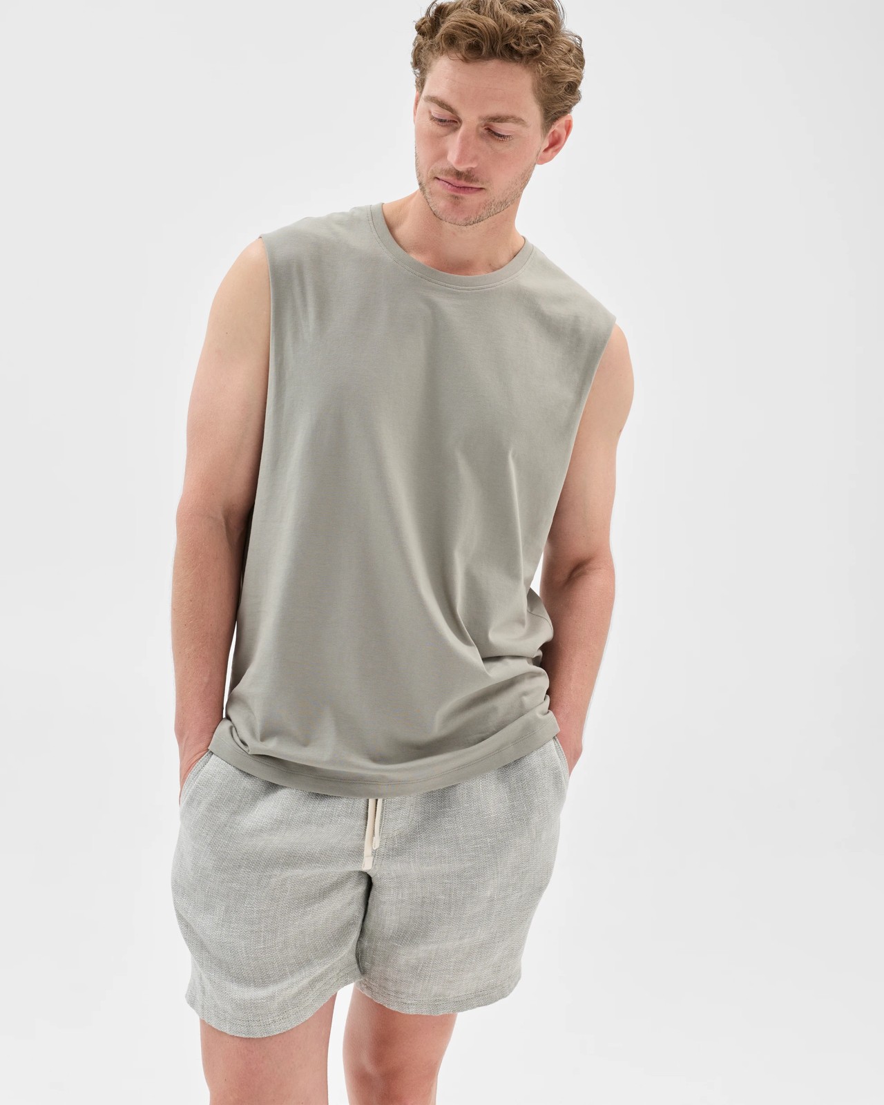 Australian Cotton Plain Tank Top  - Forest Fog 4 of 5