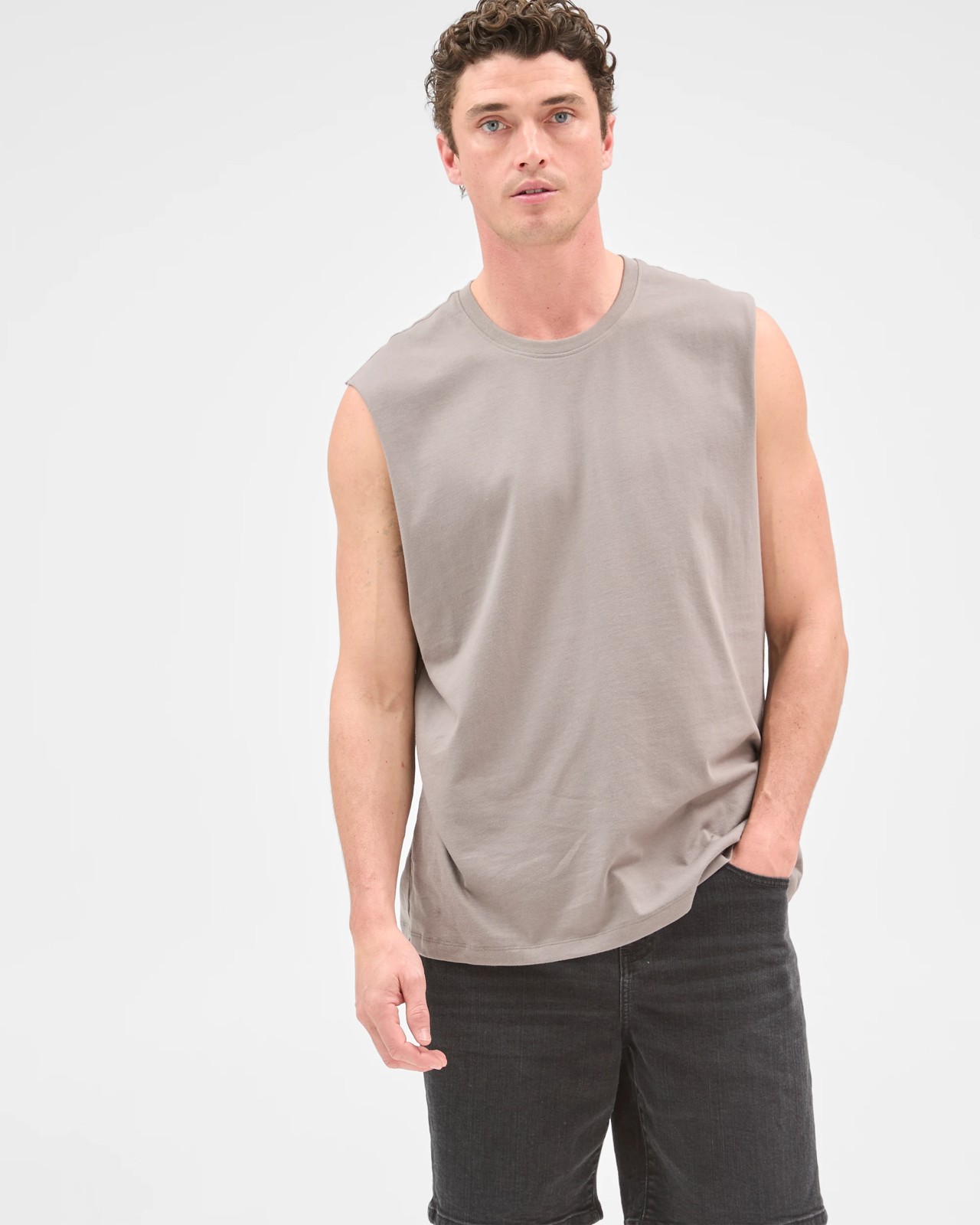 Australian Cotton Plain Tank Top  - Steel Grey 2 of 5