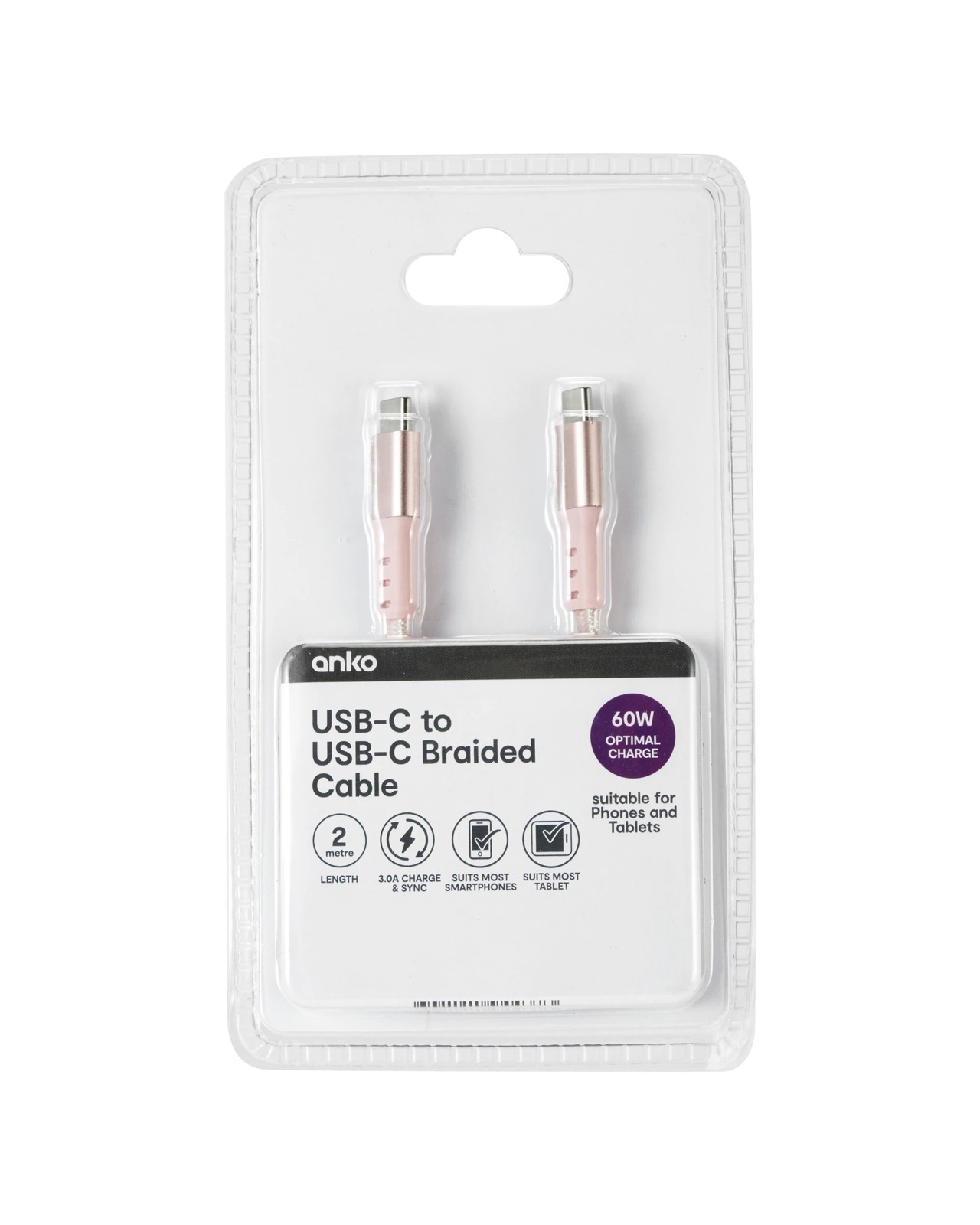 Anko USB-C to USB-C Cable - 2m - Pink 4 of 4