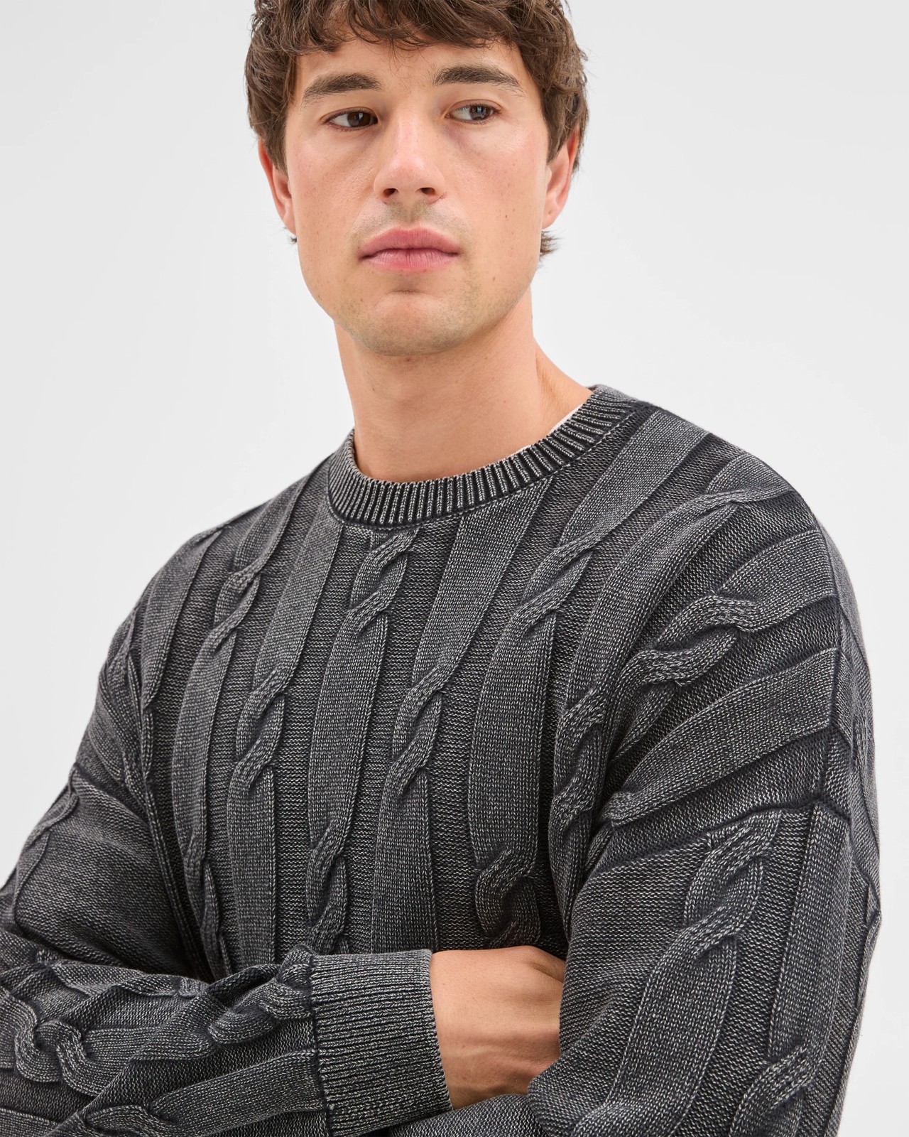 Commons Australian Cotton Cable Knit Washed Crew Jumper - Acid Black 5 of 6