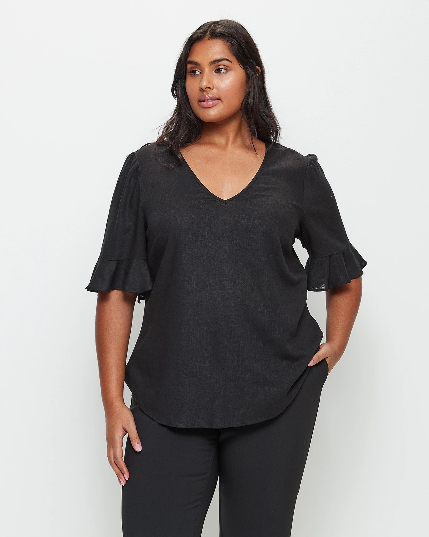 Black linen deals blouse plus size